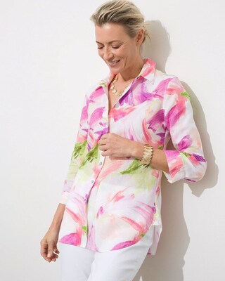 No-Iron Linen Floral Shirt