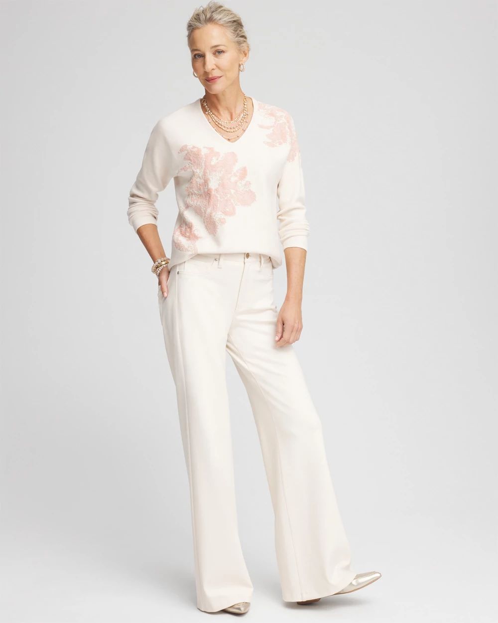 Jacquard Floral Pullover Sweater