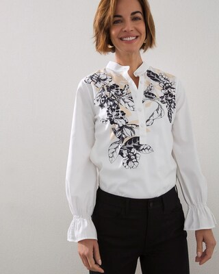 No-Iron Stretch Floral Pullover Top