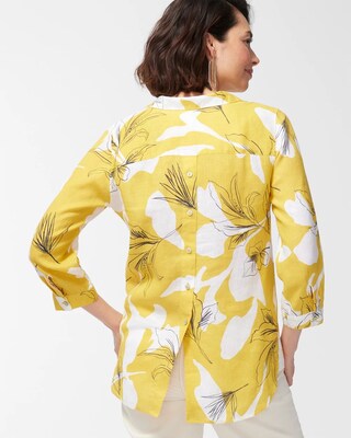 No Iron Linen Tropical Button Back Tunic