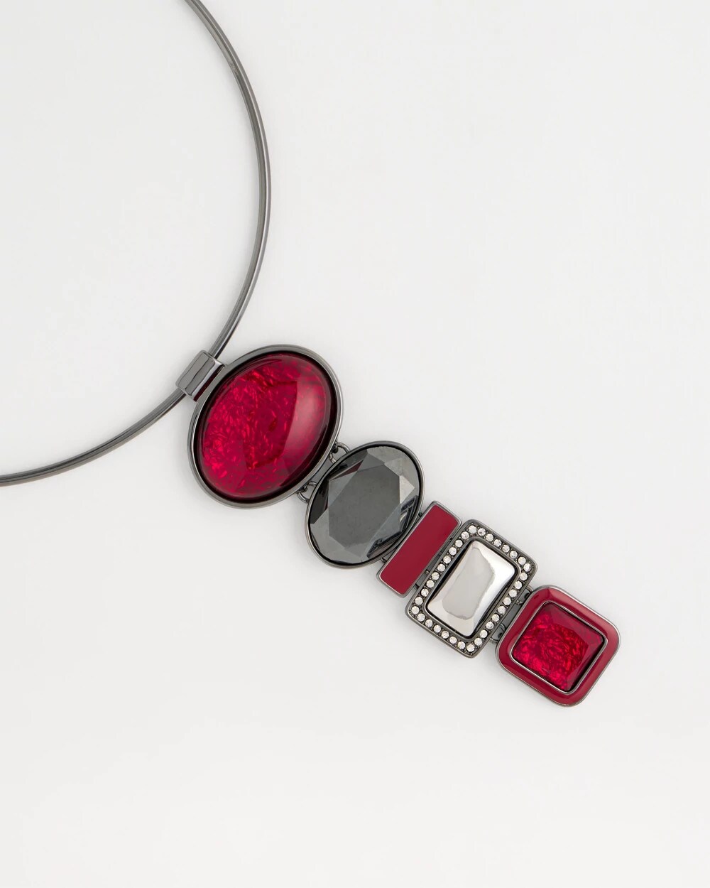 Red Linear Drop Collar Necklace