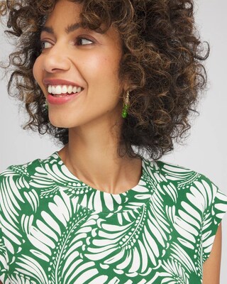 Palm-Frond-Print Cap-Sleeve Top click to view larger image.