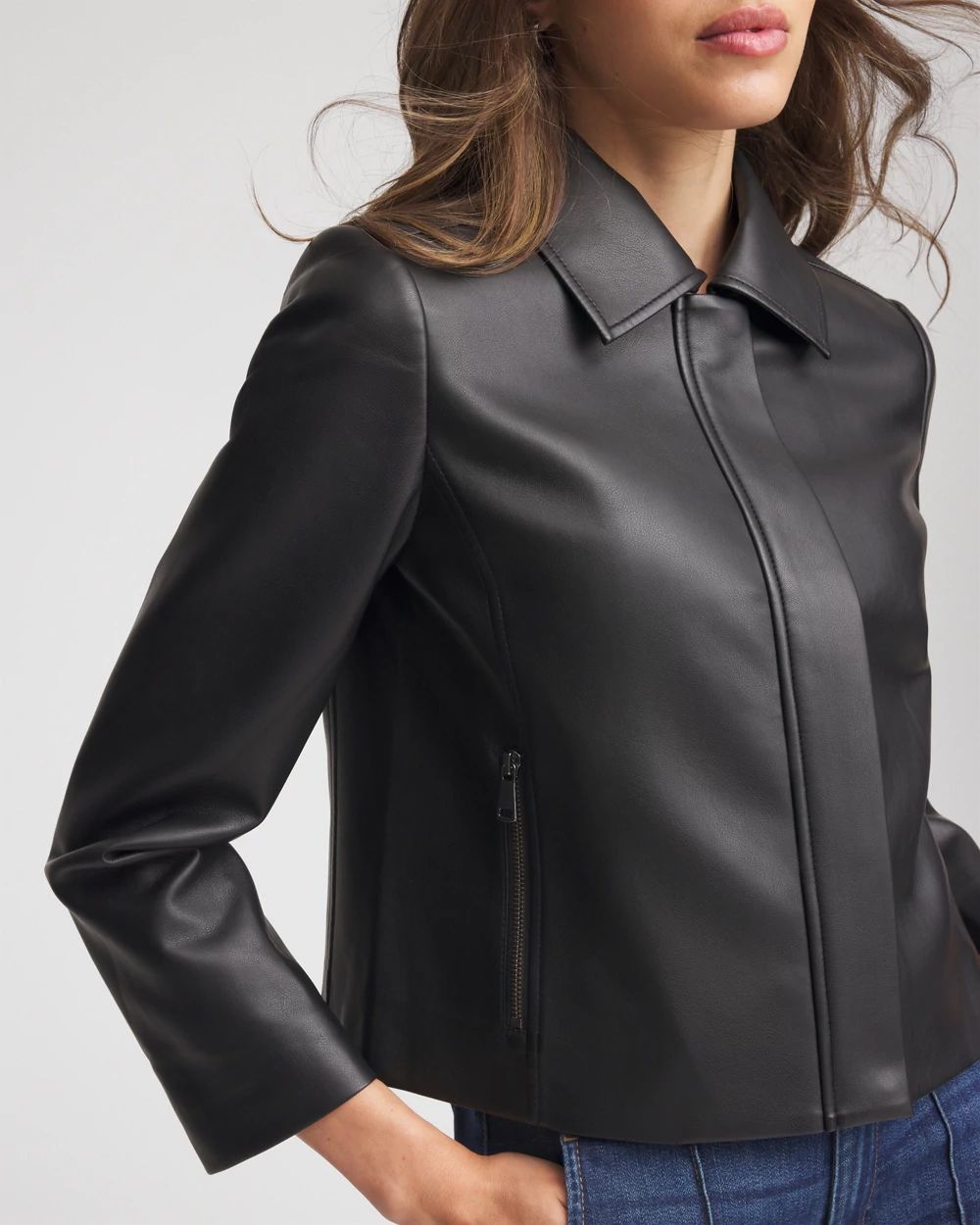 Faux Leather Zip-Front Jacket