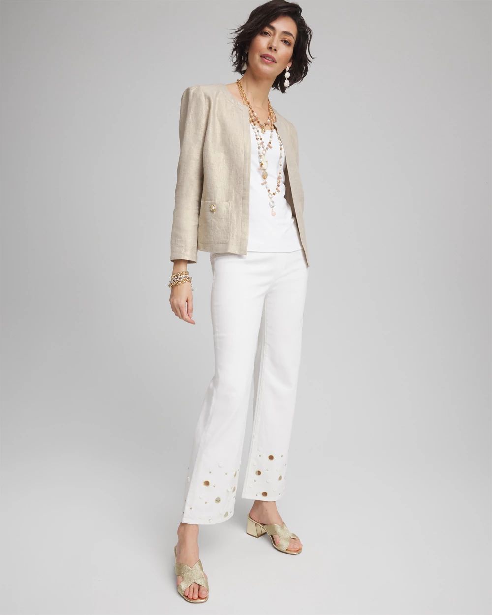 Pull-On Embellished Straight-Leg Cropped Jeans