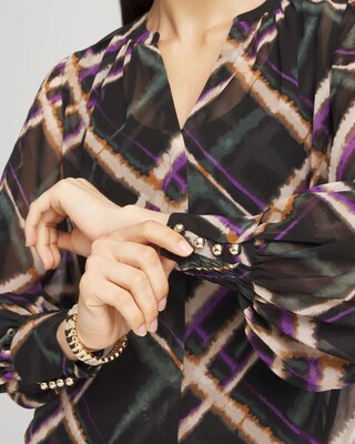 Plaid Pintuck Sleeve Blouse click to view larger image.