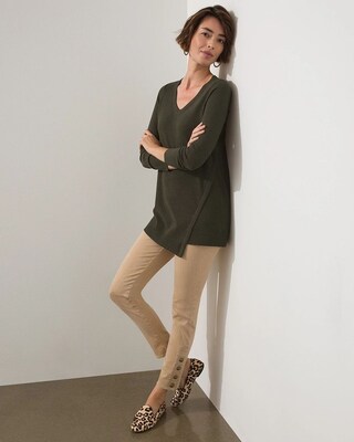 V-neck Asymmetrical Hem Tunic Sweater