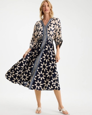 Faux Satin Contrast Floral Dress click to view larger image.