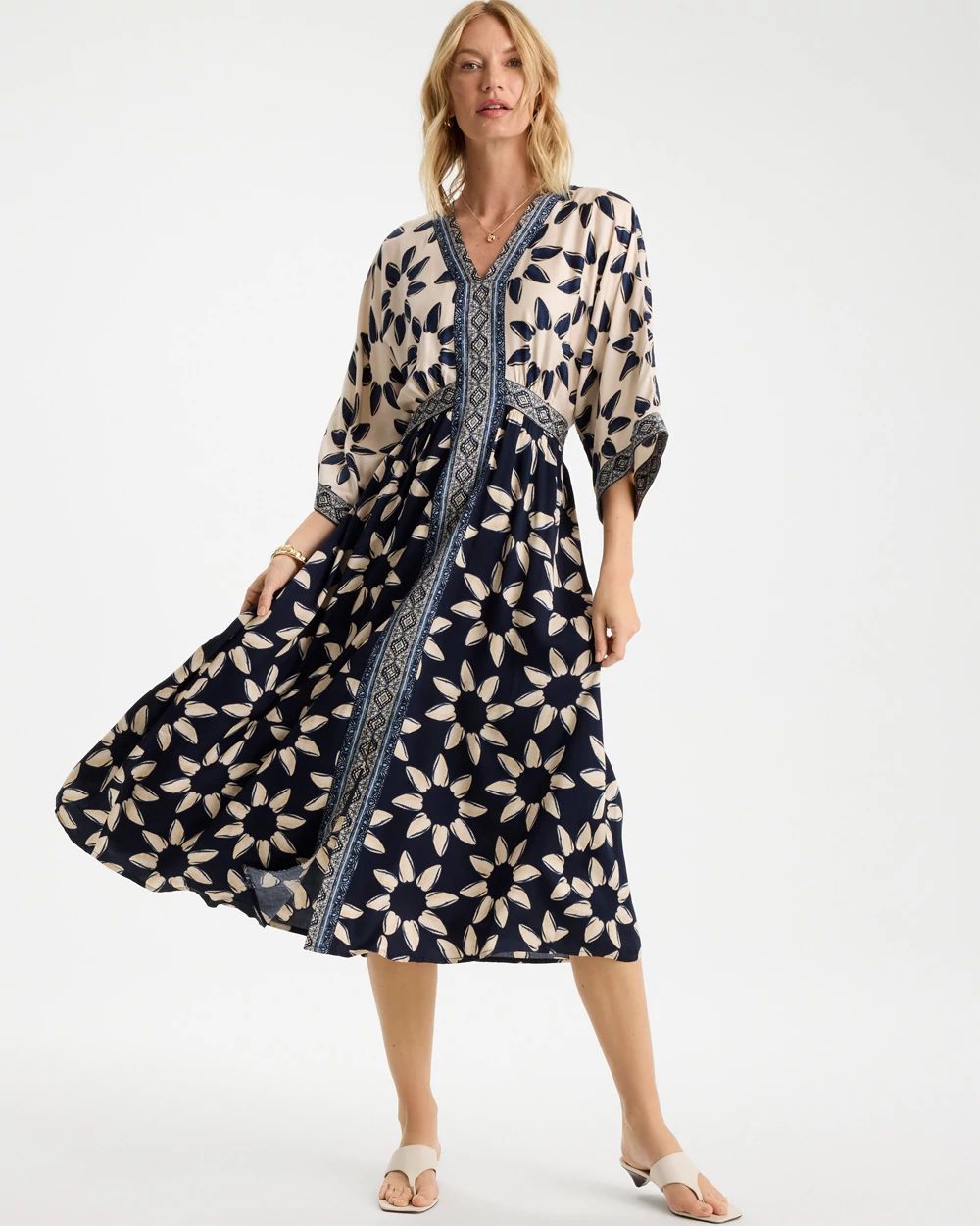 Faux Satin Contrast Floral Dress