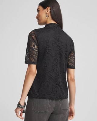 Lace Mock-Neck Short Sleeve Tee click to view larger image.