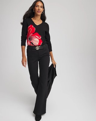 Ella V-Neck Floral Intarsia Sweater click to view larger image.