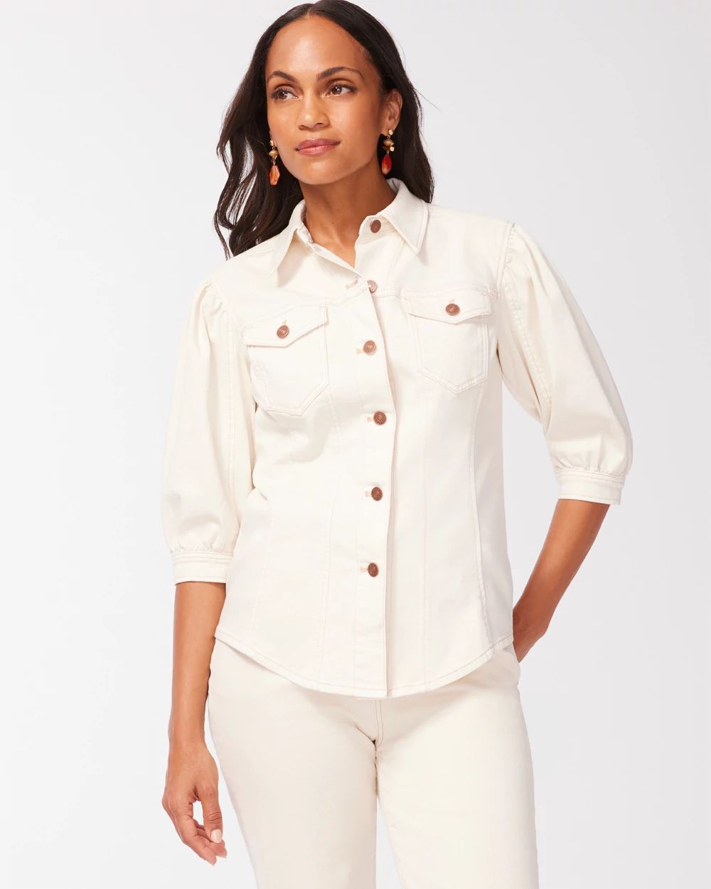 Short Sleeve White Denim Jacket