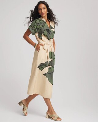Printed Cotton-Voile Popover Midi Dress click to view larger image.