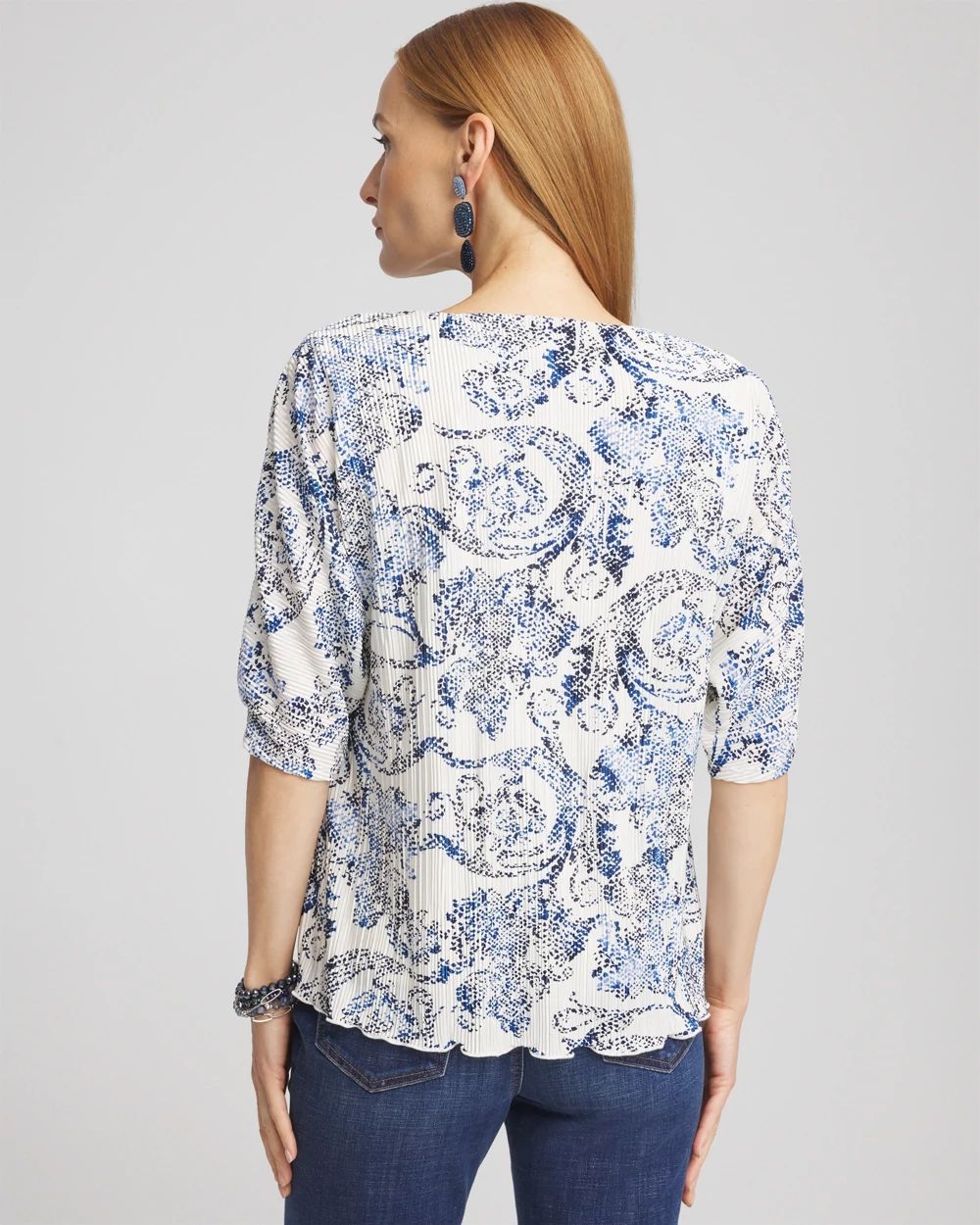 Snakeskin Print Crinkle Elbow Sleeve Tee