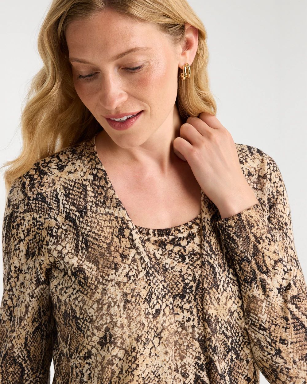 Ella Long-Sleeve Reptile Cardigan click to view larger image.