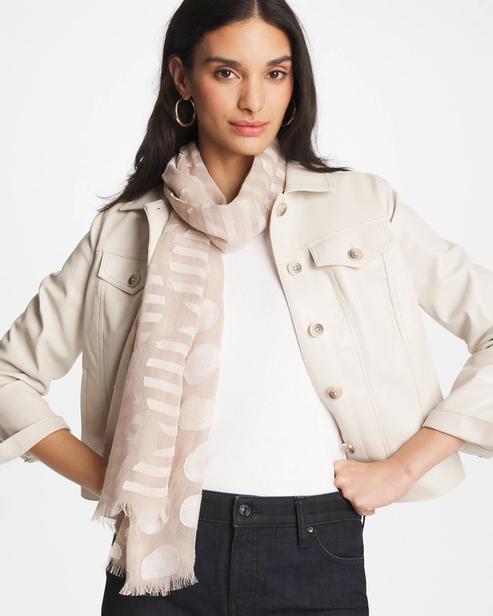 Neutral Polka Dot Oblong Scarf