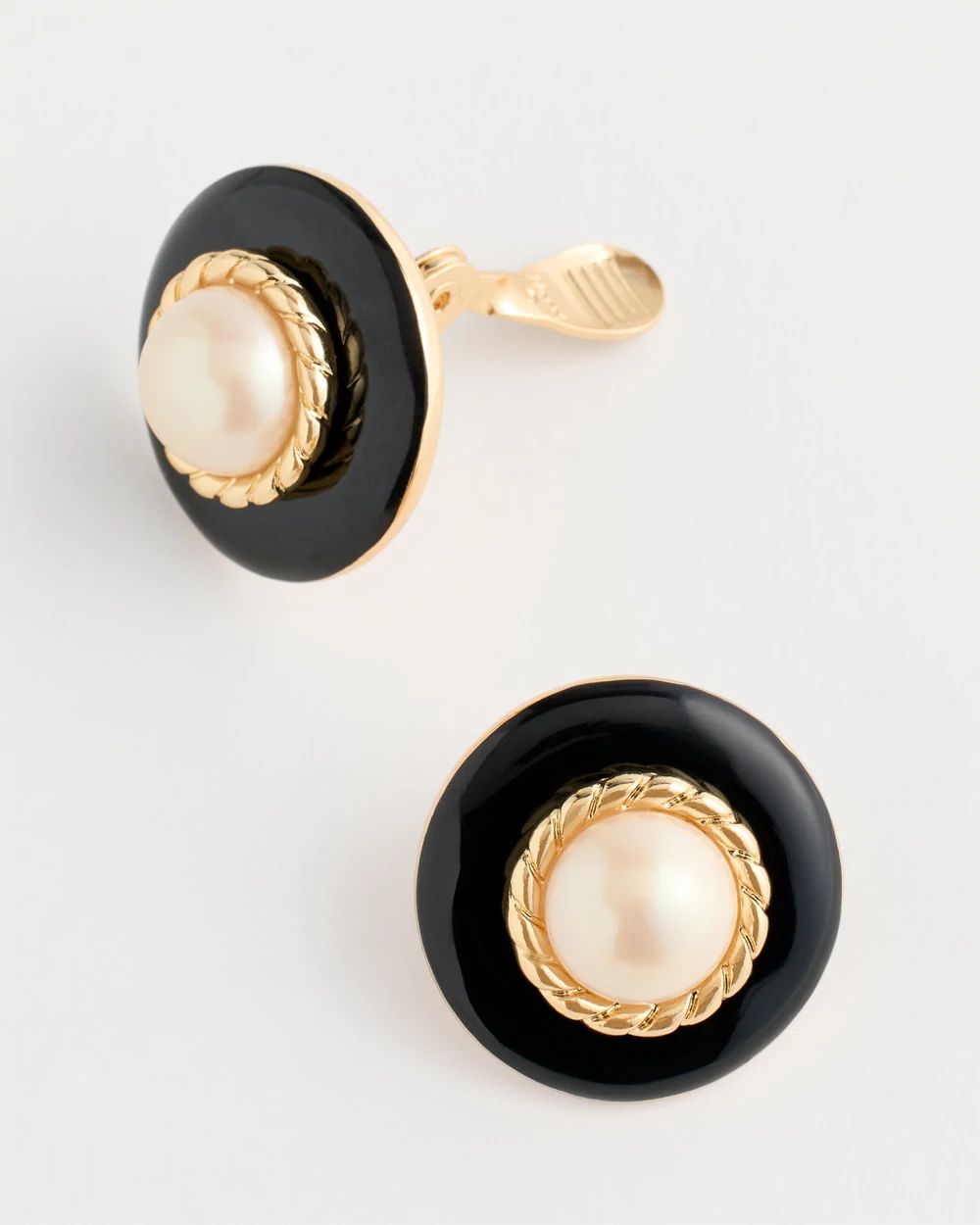 Black Faux Pearl Clip-On Earrings click to view larger image.