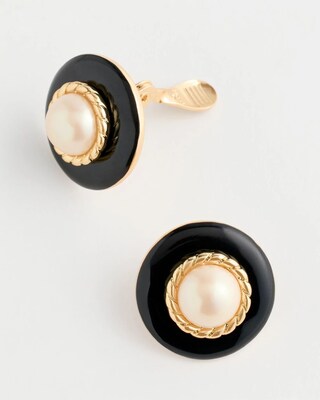 Black Faux Pearl Clip-On Earrings click to view larger image.