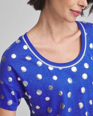 Foiled Polka-Dot Sweater-Trim Linen Tee click to view larger image.