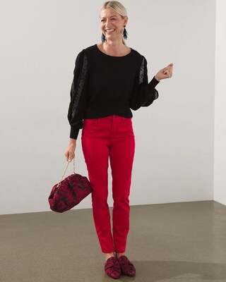 Textured Pullover with Sequin Sleeves