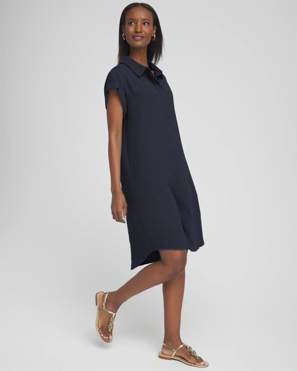Gauze Roll Tab Sleeve Dress