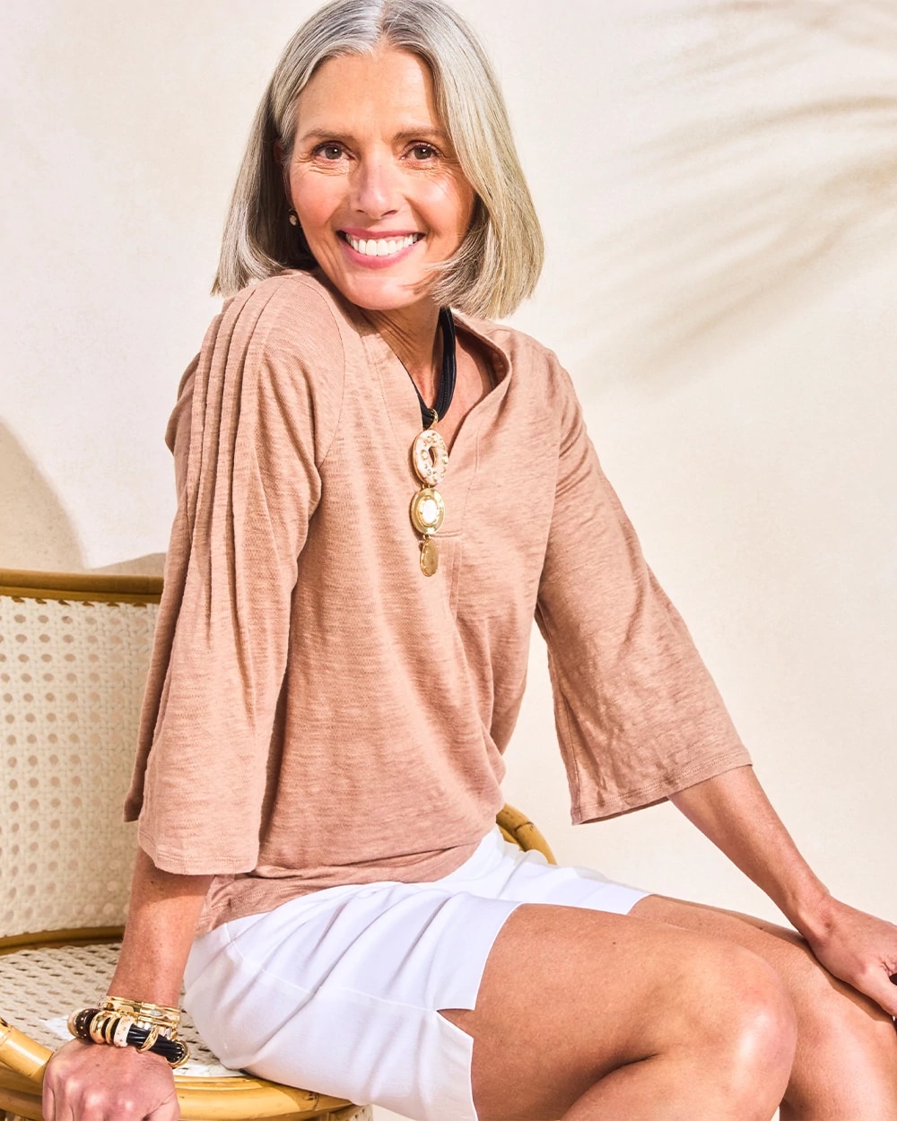 Linen Pleated Pintuck Tee