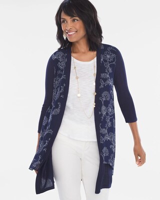 Floral Woven-Front Cardigan