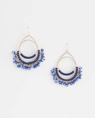 No Droop® Blue Fringe Hoop Earrings click to view larger image.