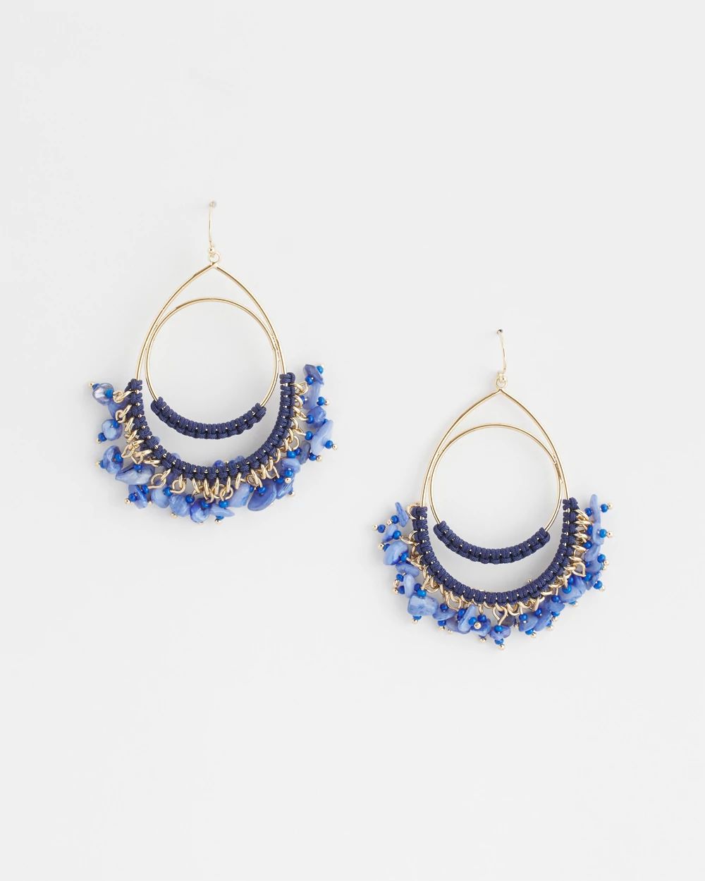 No Droop® Blue Fringe Hoop Earrings