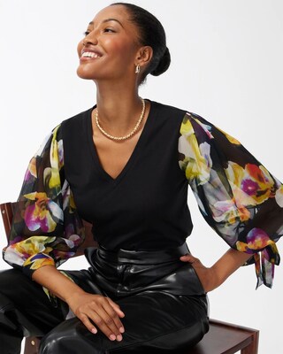 Floral Chiffon Sleeve Tee
