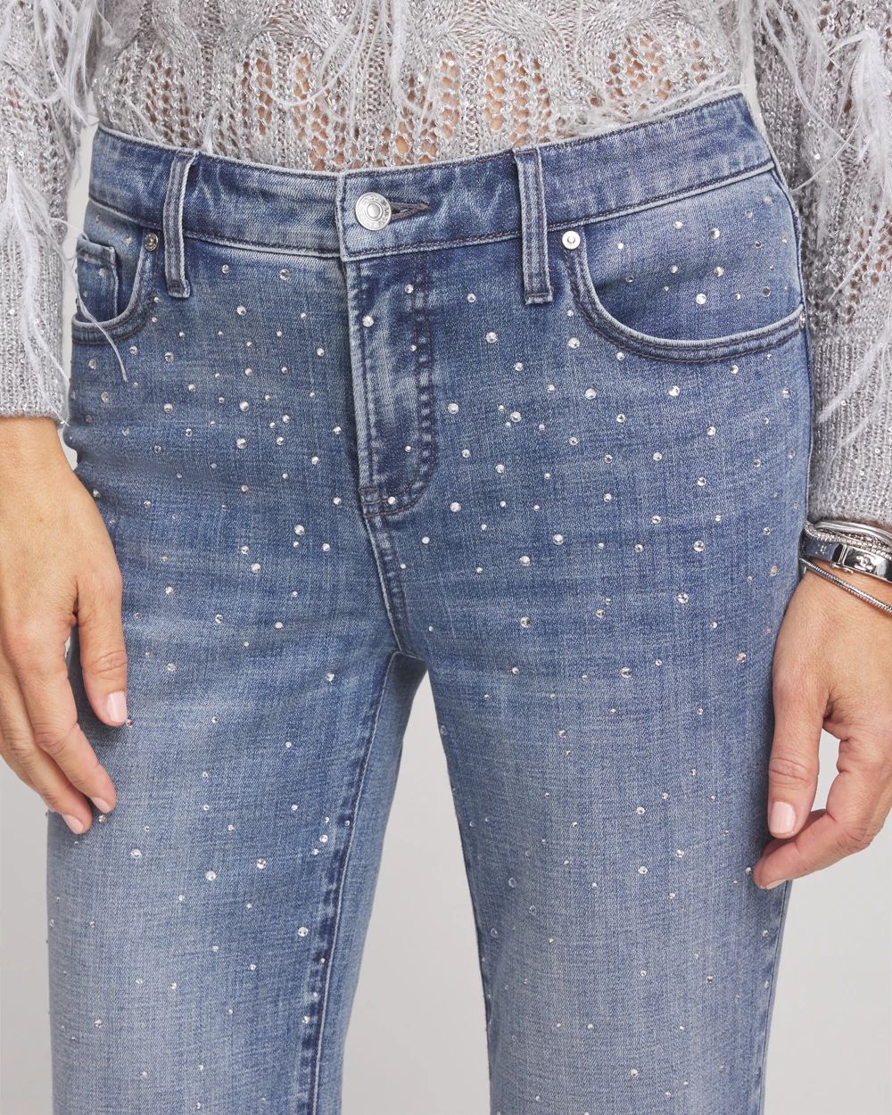 Petite Girlfriend Embellished Flare Jeans