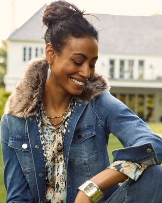 Denim Jacket With Faux Fur Collar