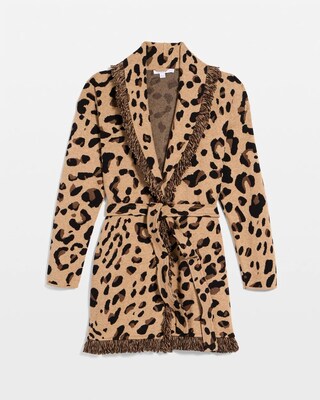 Prestige Animal Fringed Belted Cardigan click to view larger image.