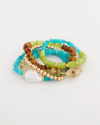 Multi-Colored Stretch Set of Five Beaded Bracelets click to view larger image.