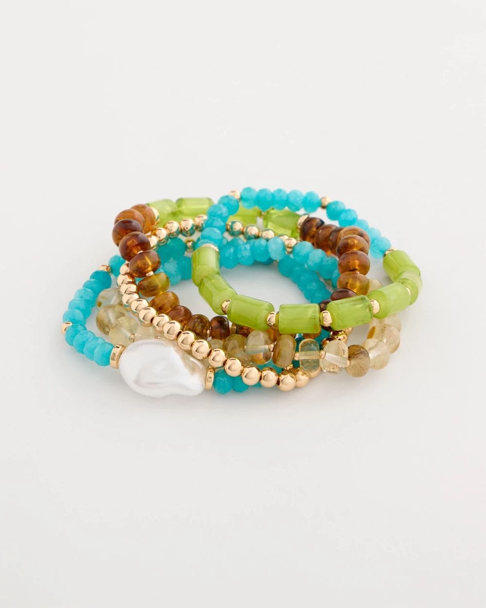 Multi-Colored Stretch Set of Five Beaded Bracelets