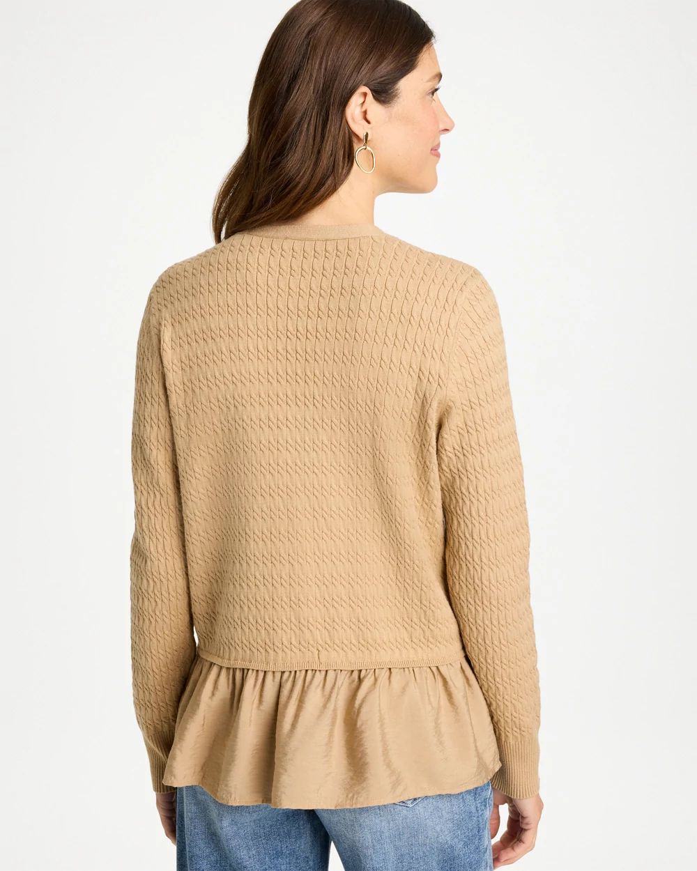 Woven Cotton-Blend Peplum Cardigan click to view larger image.