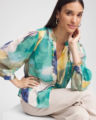 Collarless Long-Sleeved Blouse click to view larger image.