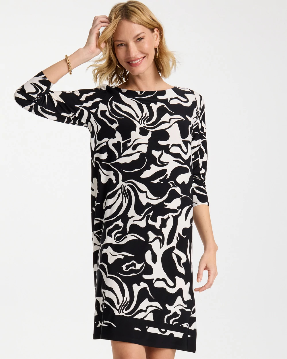 Jersey Knit Boatneck Shift Dress