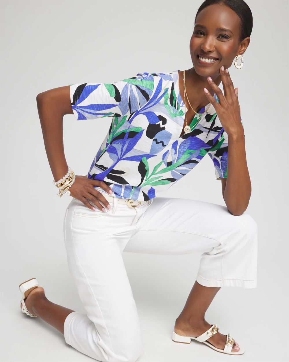 Floral Notch Neck Tee