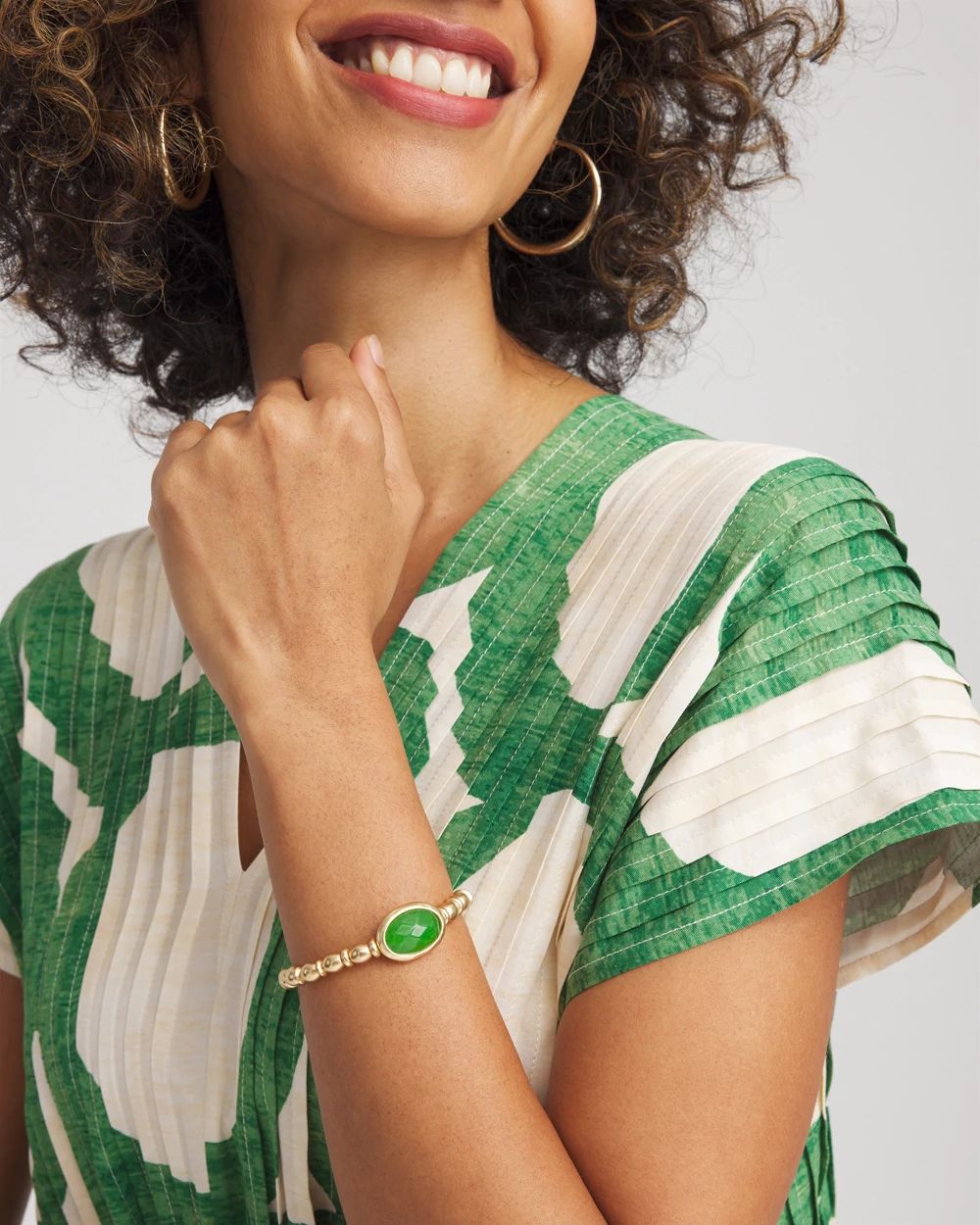 Green Agate Bezel Stretch Bracelet