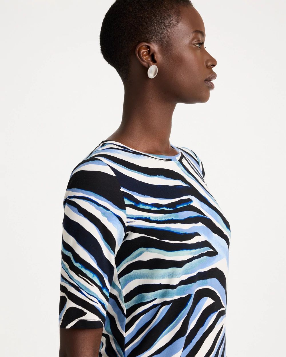 Touch of Cool™ Zebra Animal Print Elbow Sleeve Tee click to view larger image.