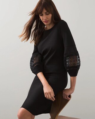 Eyelet Balloon Sleeve Ponte Dress