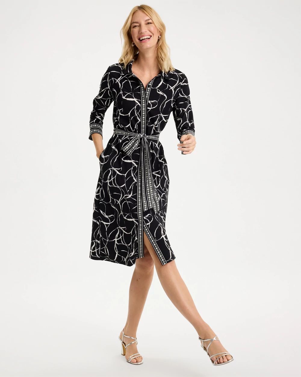 Ponte Printed Shirtdress click to view larger image.