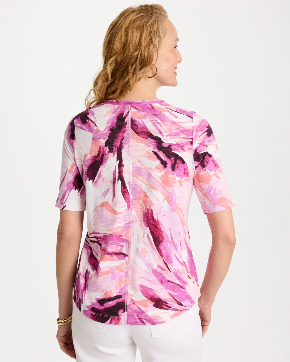 Printed Double V-Neck Slub Rib Tee