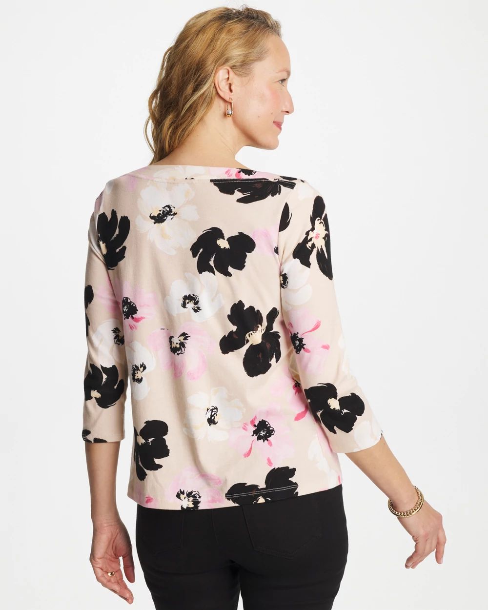 Printed Double V-Neck Slub Rib Tee