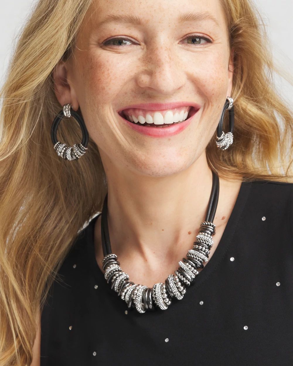 Silver Tone Leather Short Necklace