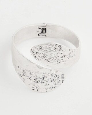 Silver Tone Leaf Cuff Hinge Bracelet