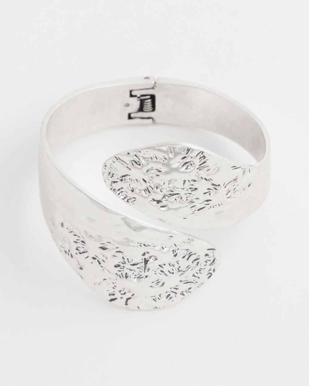 Silver Tone Leaf Cuff Hinge Bracelet