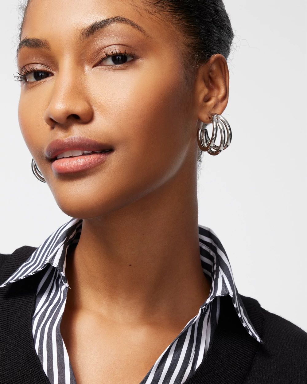 Silver Tone Triple Hoops