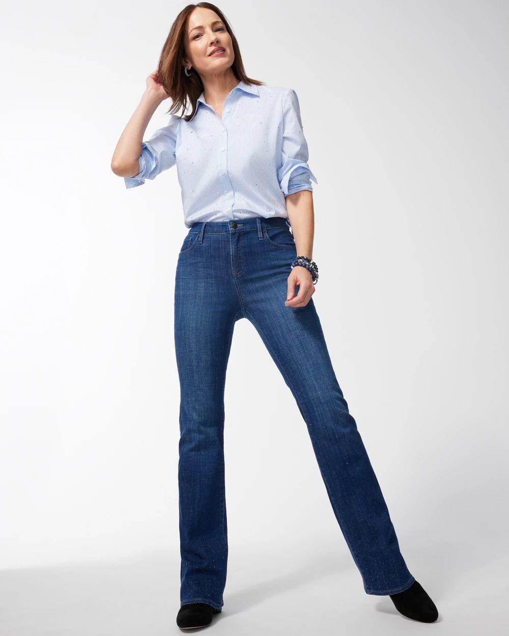 Poplin Rhinestone Stripe Shirt
