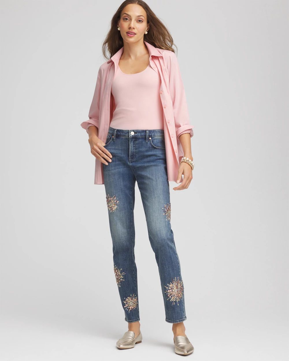 Embellished Starbursts Girlfriend Slim Ankle Jeans